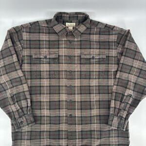 LL Bean Chamois Cloth Shirt Men XL Flannel Plaid Pockets Outdoors Hunting